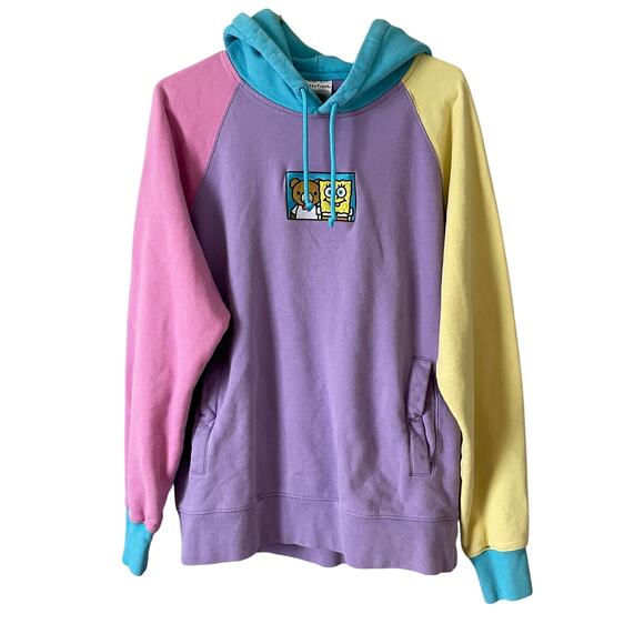 Teddy Fresh X SpongeBob SquarePants sweatshirt colorblock hoodie sz L - Picture 4 of 13